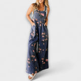 Bethany - Floral Pattern Wide Denim Overall