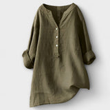 Rosmarie™ | Linen Blouse with V-Neck and Button Placket