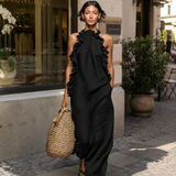 Helene | Sleeveless Linen Maxi Dress with Ruffles