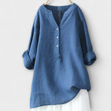 Rosmarie™ | Linen Blouse with V-Neck and Button Placket
