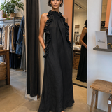 Helene | Sleeveless Linen Maxi Dress with Ruffles