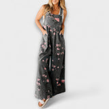 Bethany - Floral Pattern Wide Denim Overall