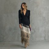 Gabriela - Long Fringe Dress with V-Neck