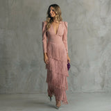 Gabriela - Long Fringe Dress with V-Neck