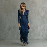 Gabriela - Long Fringe Dress with V-Neck