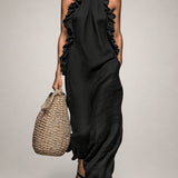 Helene | Sleeveless Linen Maxi Dress with Ruffles