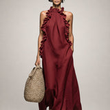 Helene | Sleeveless Linen Maxi Dress with Ruffles