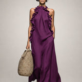 Helene | Sleeveless Linen Maxi Dress with Ruffles
