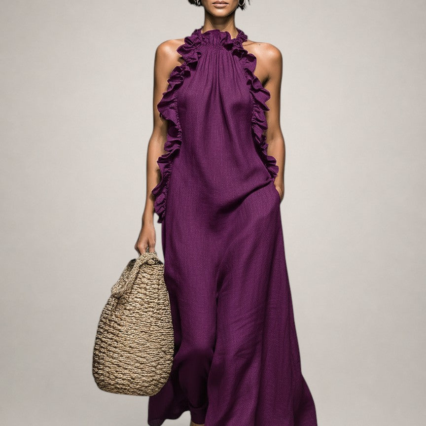 Helene | Sleeveless Linen Maxi Dress with Ruffles