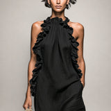Helene | Sleeveless Linen Maxi Dress with Ruffles