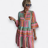 Juliane | Swing Dress with Ethno Print and Stand-Up Collar