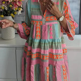 Juliane | Swing Dress with Ethno Print and Stand-Up Collar