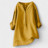 Rosmarie™ | Linen Blouse with V-Neck and Button Placket